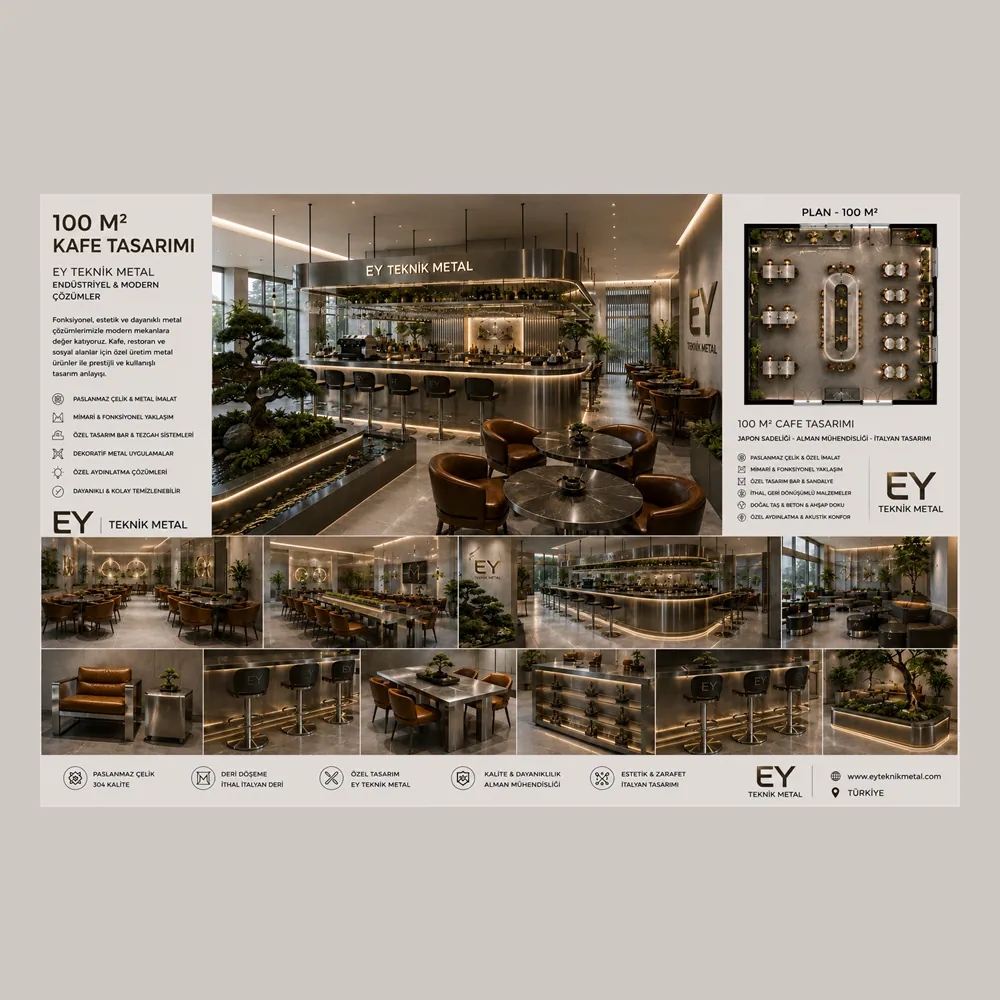 100 m² Kafe Tasarımı — Lüks Konsept